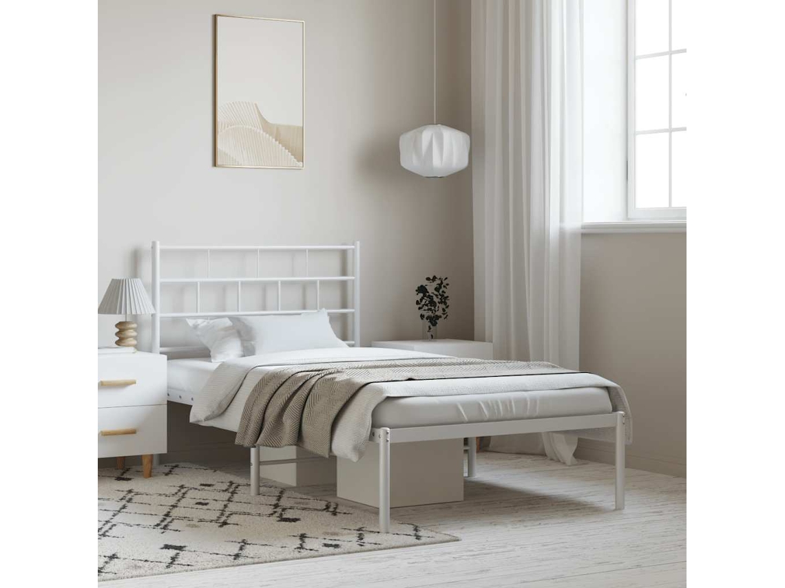 Vidaxl Estrutura De Cama Com Cabeceira 100x200 Cm Metal Branco