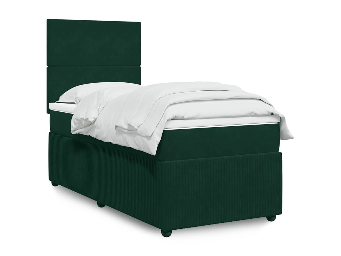 Vidaxl Cama Com Molas/colchão 90x200 Cm Veludo Verde-escuro