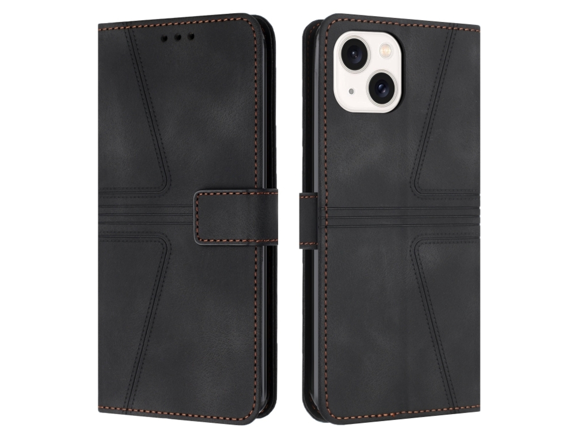 Capa De Couro Para Iphone 14 - Triangular - Cor Sólida