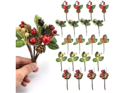 Ramos de Natal Artificiais 20 Peças com Pinhas e Bagas de Azevinho 5 Estilos para Decoração de Natal | S/MARCA