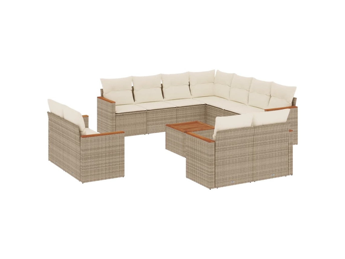 Conjunto de 12 Sofás para Jardim com Almofadões Vime Pe Bege MAISON EXCLUSIVE