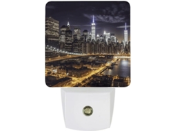 Luminária Noturna Led De Tomada Com Estampa Noite Nova York, Sensor Crepuscular, Luz Noturna Decorativa Corredor E