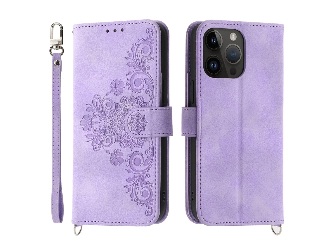 Capa Pega Para Iphone 15 Pro Max Pele Sintética Roxo