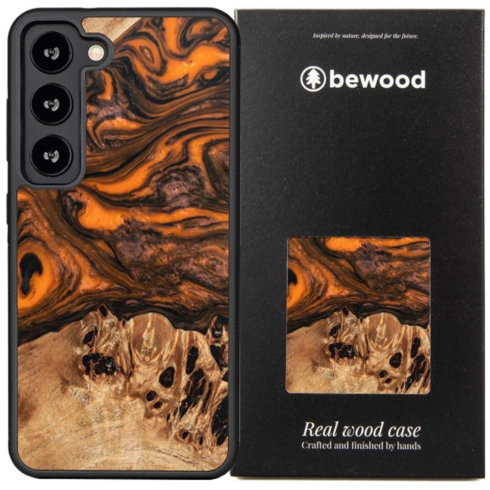 Capa De Madeira Bewood Para Samsung Galaxy S23 Única Laranja E Preta