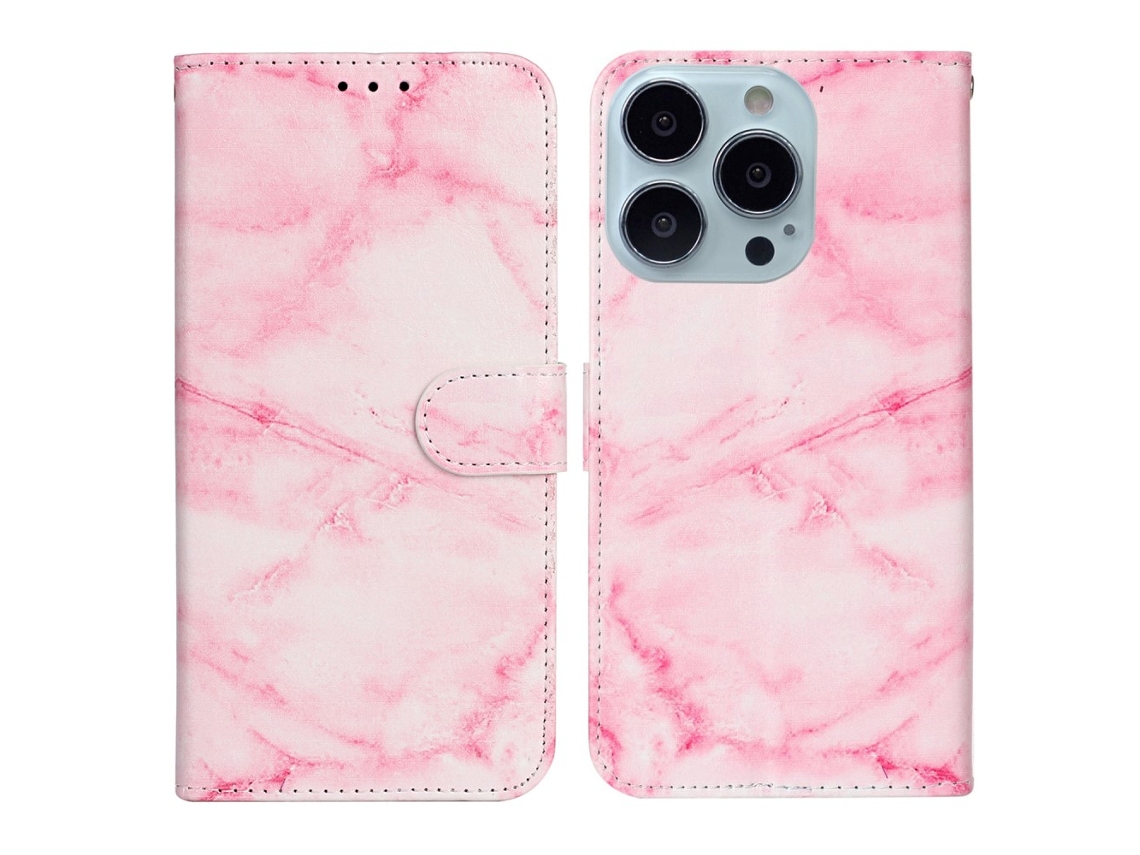 Capa Em Couro Pu Para Apple Iphone 16 Pro Max - Mármore Rosa