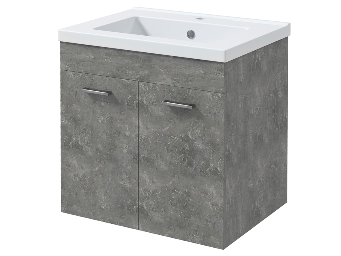 Móvel Casa De Banho Com Lavatório Cerâmico De De Parede Com 2 Portas E Prateleira Ajustável 60x45,5x60 Cm Cinza