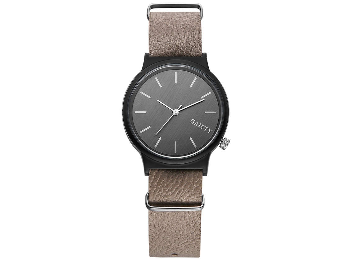 Relógio de pulso masculino, aço, estilo simples, mostrador redondo, pulseira de PU, quartzo, marrom escuro