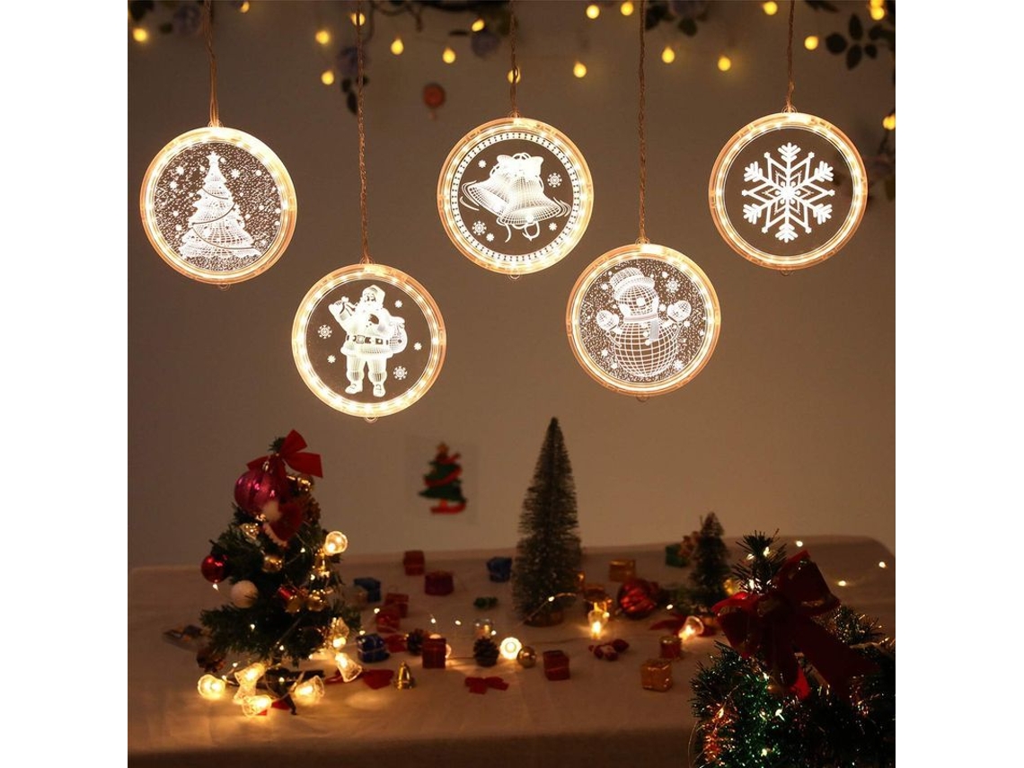 Luzes De Natal Em Cadeia, 5 Luzes Led Circulares Para Decoração De Cena De Natal