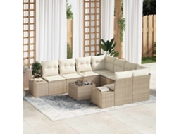 Vidaxl Conjunto De Sofá De Jardim 9 Unid. Bege E Creme Vime Pe