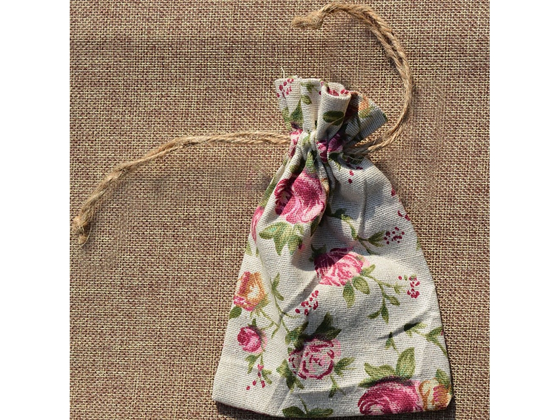 Conjunto De 10 Sacolas De Linho Estampadas Com Cordão, Ideais Para Presentear Joias, Enfeites E Guardar Objetos. Aquaforge