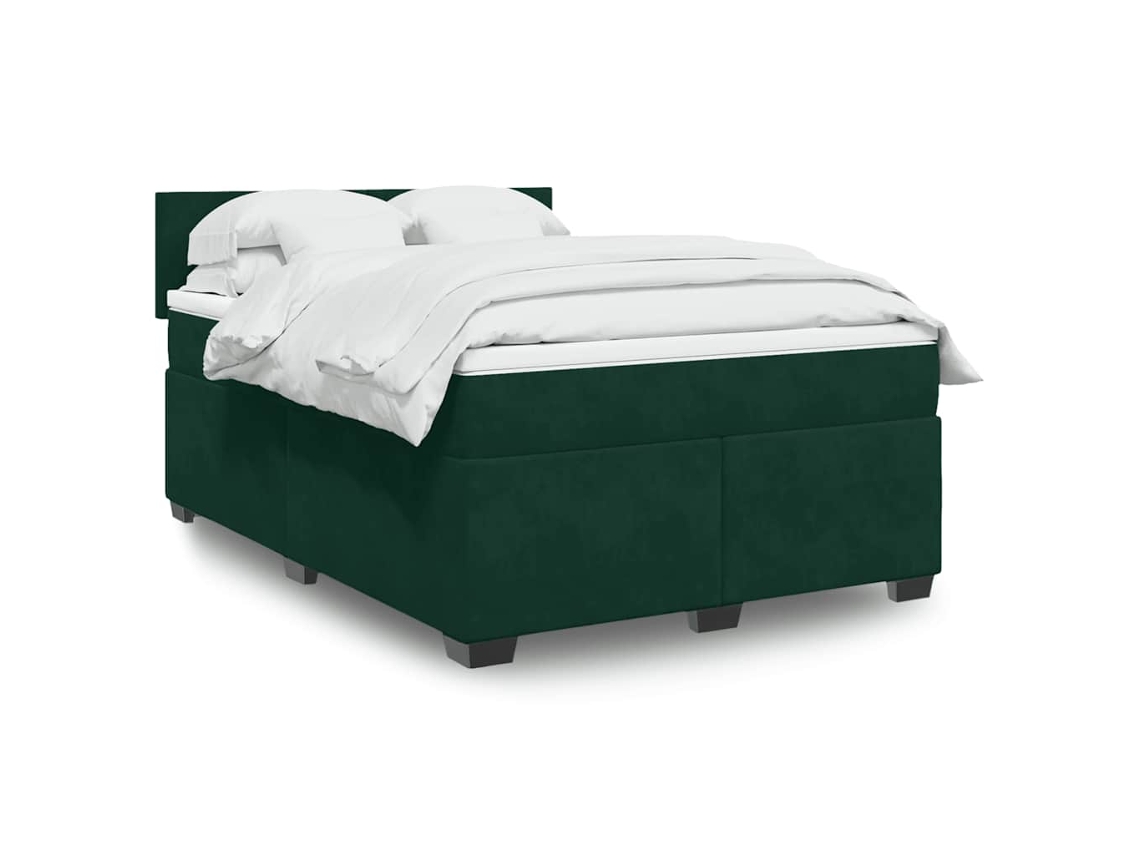 Vidaxl Cama Com Molas/colchão 140x200 Cm Veludo Verde-escuro