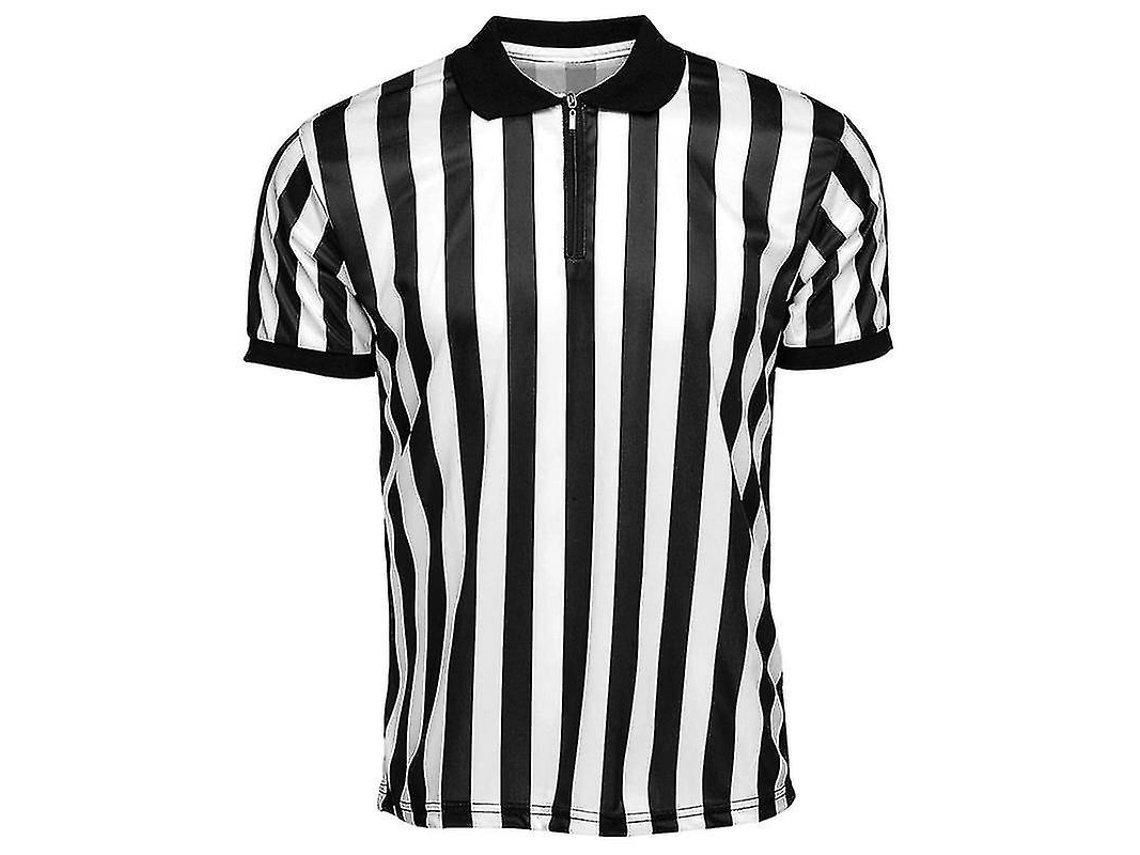 Camisa De Árbitro Listrada, De Manga Curta, Respirável, Com Gola, Preto E Branco, Para Esportes Como Basquete E Beisebol. Sygo