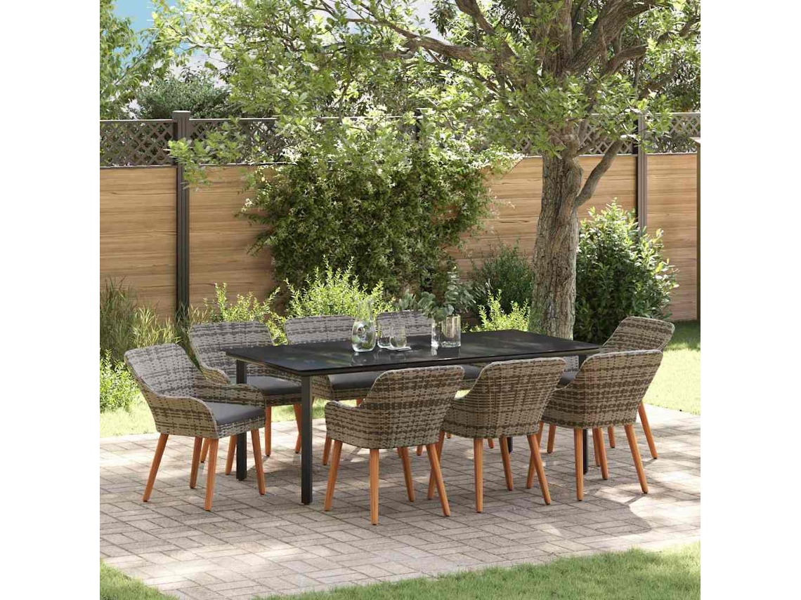 Vidaxl Conjunto De Jantar Para Jardim 9 Unid. Cinzeto Vime Pe