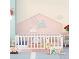 Cama Infantil 90x200 Cm Em Madeira Maciça Com Barreira De Segurança Branco Estilo
