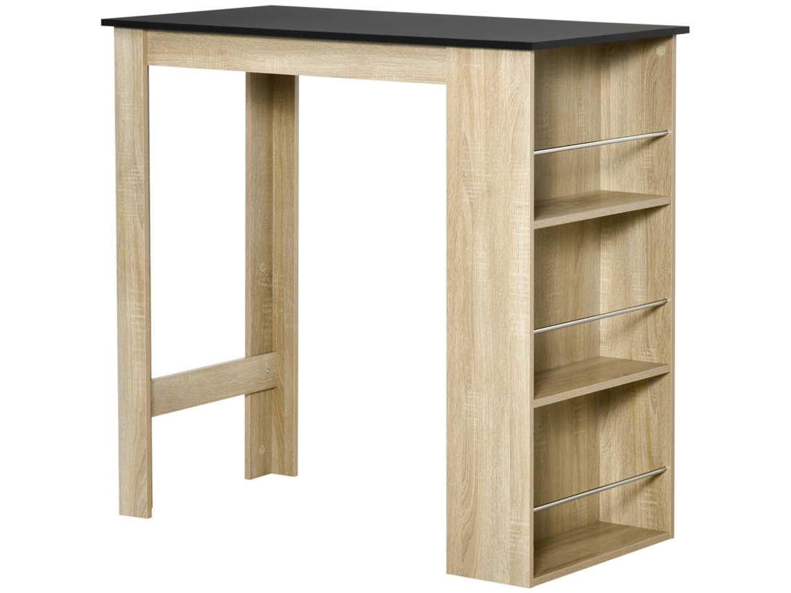 Mesa De Bar, Mesa Alta De Cozinha, Balcão - Dimensões 112 Cm (comprimento) X 57 Cm (largura) X 106 Cm (altura) - 3 Prateleiras - Acabamento Em Carv...