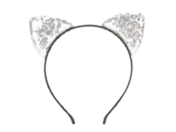 Tiara com orelhas de gato e lantejoulas reversíveis com glitter, acessório de cabelo feminino prateado 2026