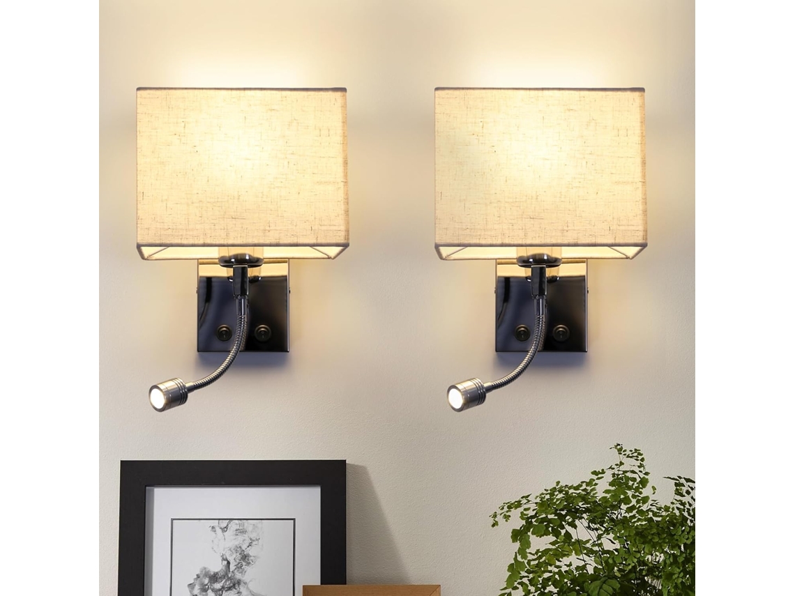 Conjunto De 2 Lâmpadas De Parede Led Interior Quarto Lâmpada Parede Sala Estar Cama Tecido Com Braço Leitura Flexível E27 Nettlife