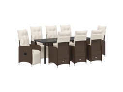 Conjunto 9 Cadeira Com Encosto Ajustável Vidaxl Castanho Vime Pe (200 X 80 X 73 Cm)