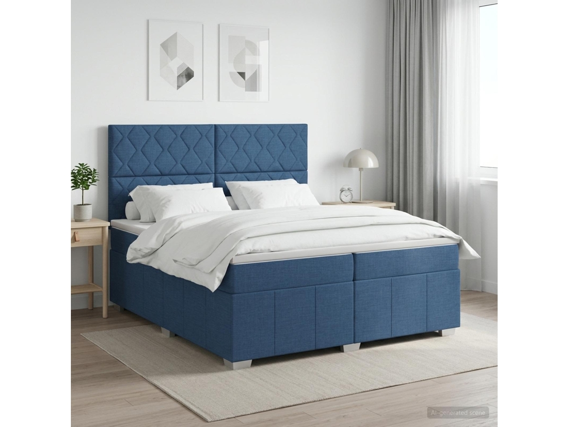 Vidaxl Cama Box Spring Com Colchão Azul 200 X 200 Cm Tecido