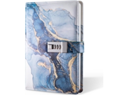 Caderno De Anotações A5 Com Senha Couro Pu Azul Escuro Brilvibera