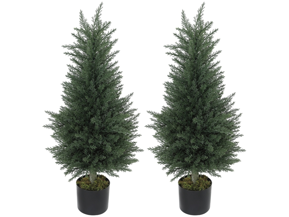 2 Ciprestes Artificiais 362 Folhas Plástico Vaso Uv Verde VELTRIX