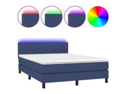 Cama Box Spring com Colchão e Led Tecido Azul MAISON EXCLUSIVE (140x200 cm)