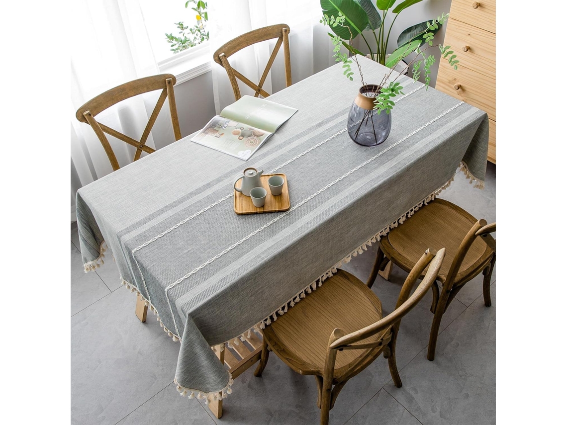 Lurelia Toalha De Mesa Retangular Algodão Linho 140x180cm Lavável Antirrugas Bordado Reutilizável