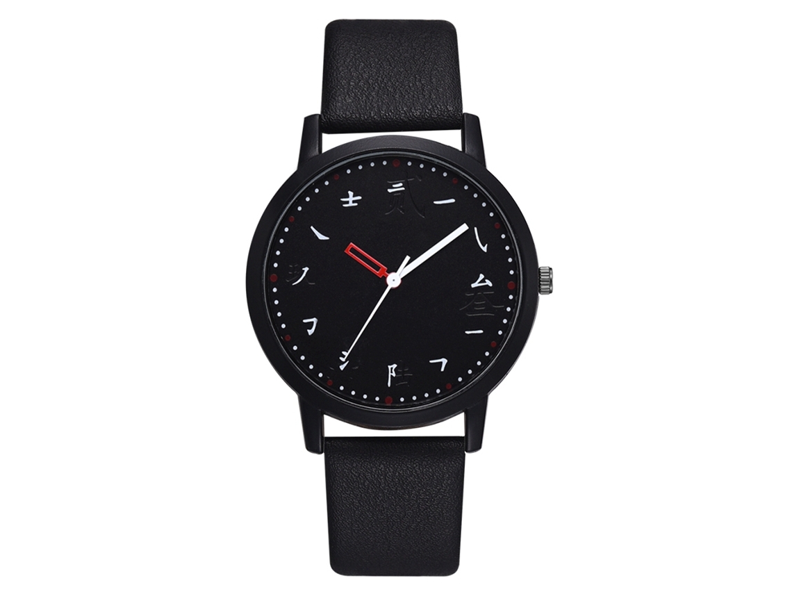 Relógio de Pulso Masculino de Quartzo com Pulseira Pu e Display de Radicais Chineses Irregulares (esfera Preta)
