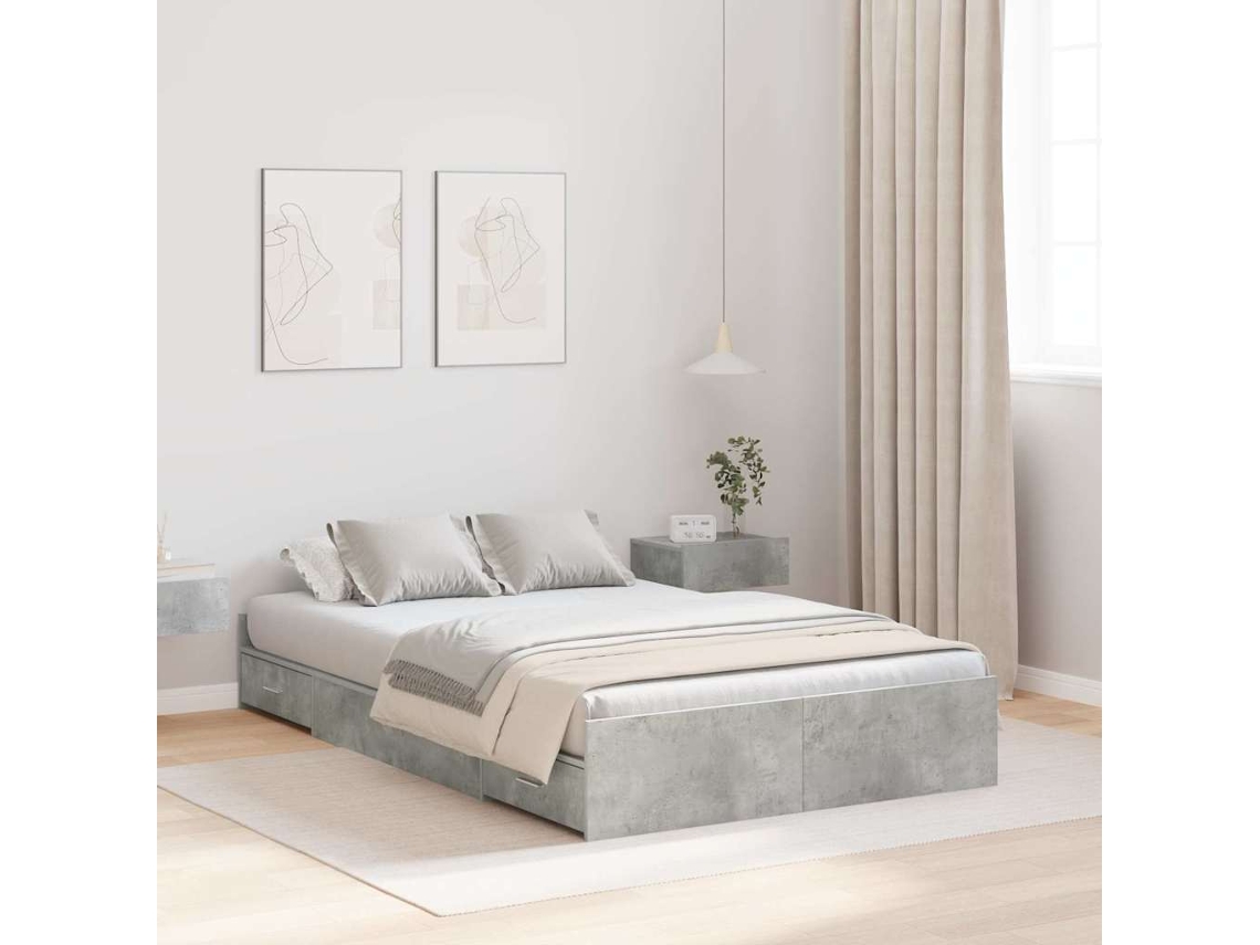 Vidaxl Estrado De Cama Com Arrumação Com Gaveta Cinzento 120 X 190 Cm