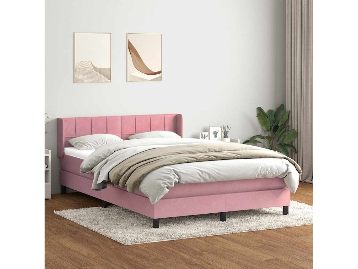 Vidaxl Cama Com Molas/colchão 160x220 Cm Veludo Rosa