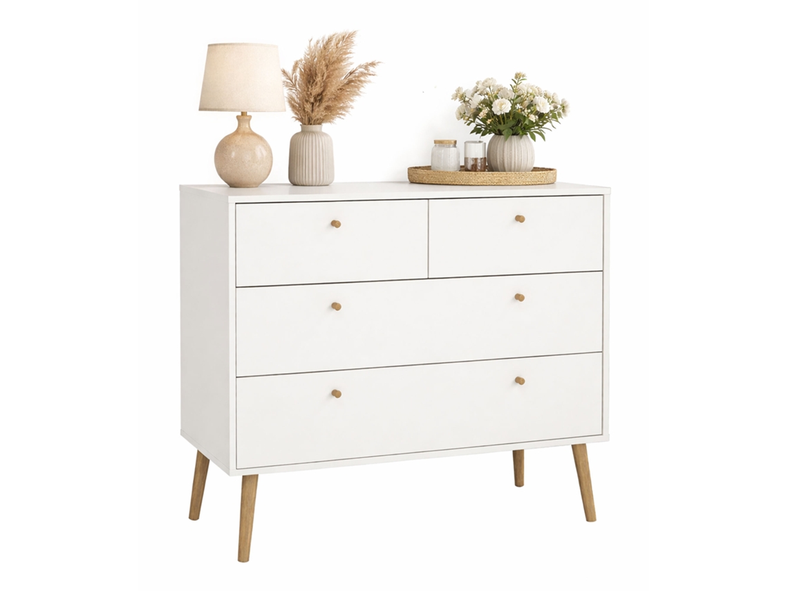 Cômoda Guadiana com 4 gavetas em branco, 99x40x82 cm WELLHOME