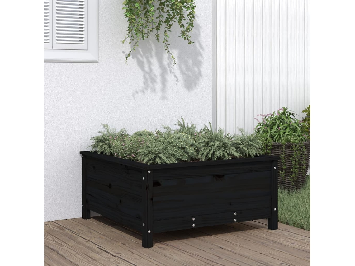 Vidaxl Vaso/floreira De Jardim 82,5x82,5x39 Cm Pinho Maciço Preto