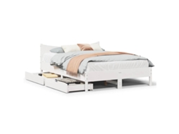 Vidaxl Estrutura De Cama Com Gavetas 120x190 Cm Pinho Maciço Branco