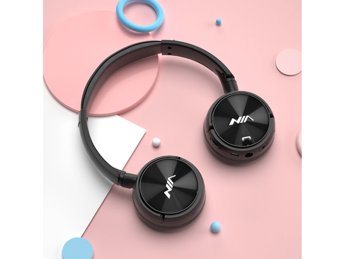 Fone De Ouvido On Ear Plegável Nia Q2 Bluetooth Sem Fio Aux Tf Card Mp3 Rádio Fm Com Microfone