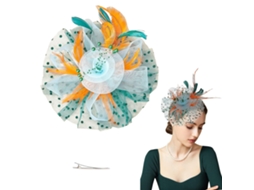 Flor acessório de cabelo verde azul com penas para casamento e festas LAXISCREED