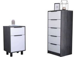 Conjunto de Mesa de Cabeceira e Cómoda TUHOME Kaia (Cinzento e Branco - Aglomerado - 107x45x41.3 cm)