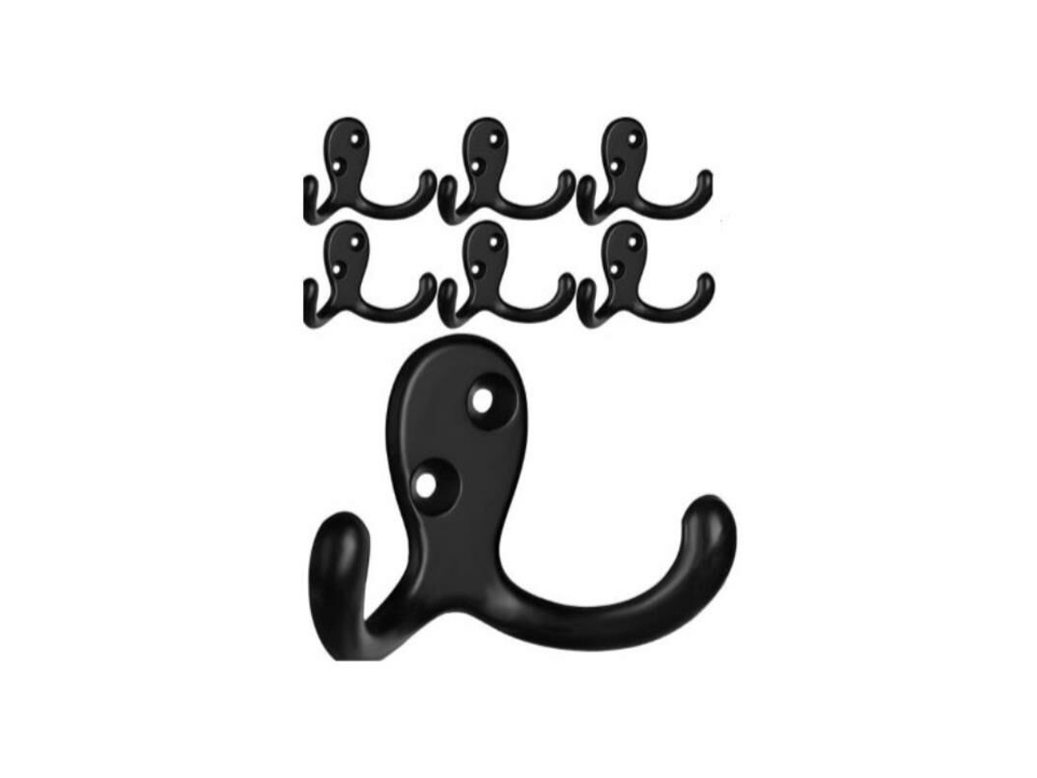 Conjunto De 6 Ganchos Retrô Para Casacos, Ganchos Duplos De Metal Preto, Ganchos Retrô Para Casacos, Para Porta De Guarda-roupa, 51x38mm