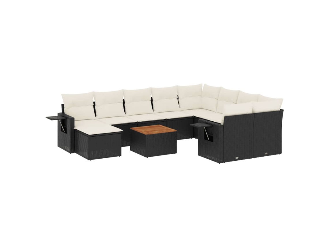 Maison Exclusive - 11 Pcs Conjunto Sofás De Jardim C/ Almofadões Vime Pe Preto