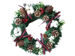 Portador De Corona De Navidad Decoración Artificial Exterior Interior De 30 Cm Con Frutos Rojos Piñas Y Bolas Brillantes