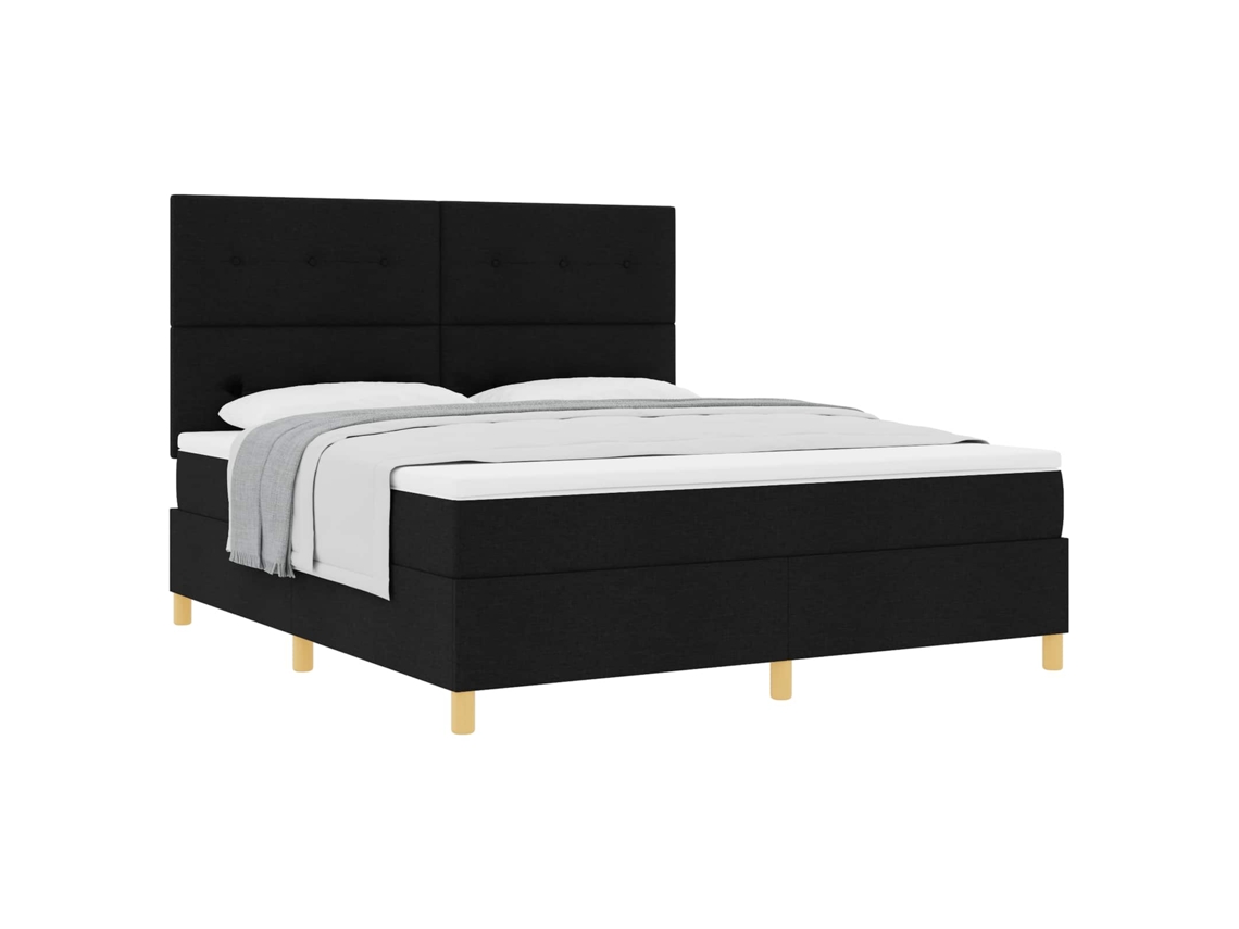 Cama Box com Colchão com Cabeceira Preto 180x200 Cm Tecido MAISON EXCLUSIVE