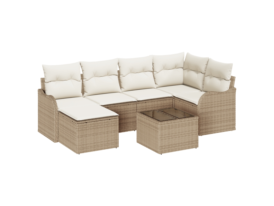 Conjunto 7 Sofá Modular Exterior Vidaxl Bege Vime Pe (55 X 55 X 37 Cm)
