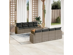 9 Pcs Conjunto Sofás P/ Jardim Com Almofadões Vime Pe Cinza Dkd Home Decor