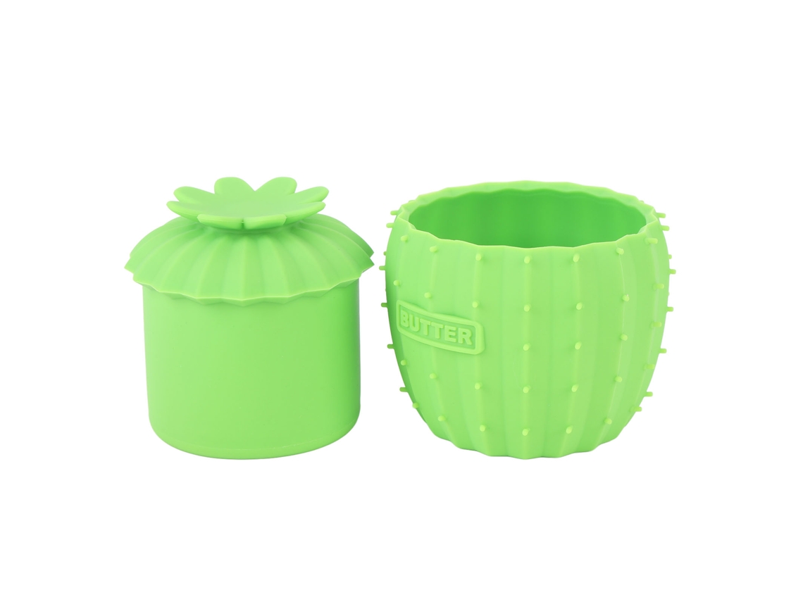 Potinho de Manteiga com Tampa Linha de Água Silicone Resistente ao Calor Verde S/MARCA