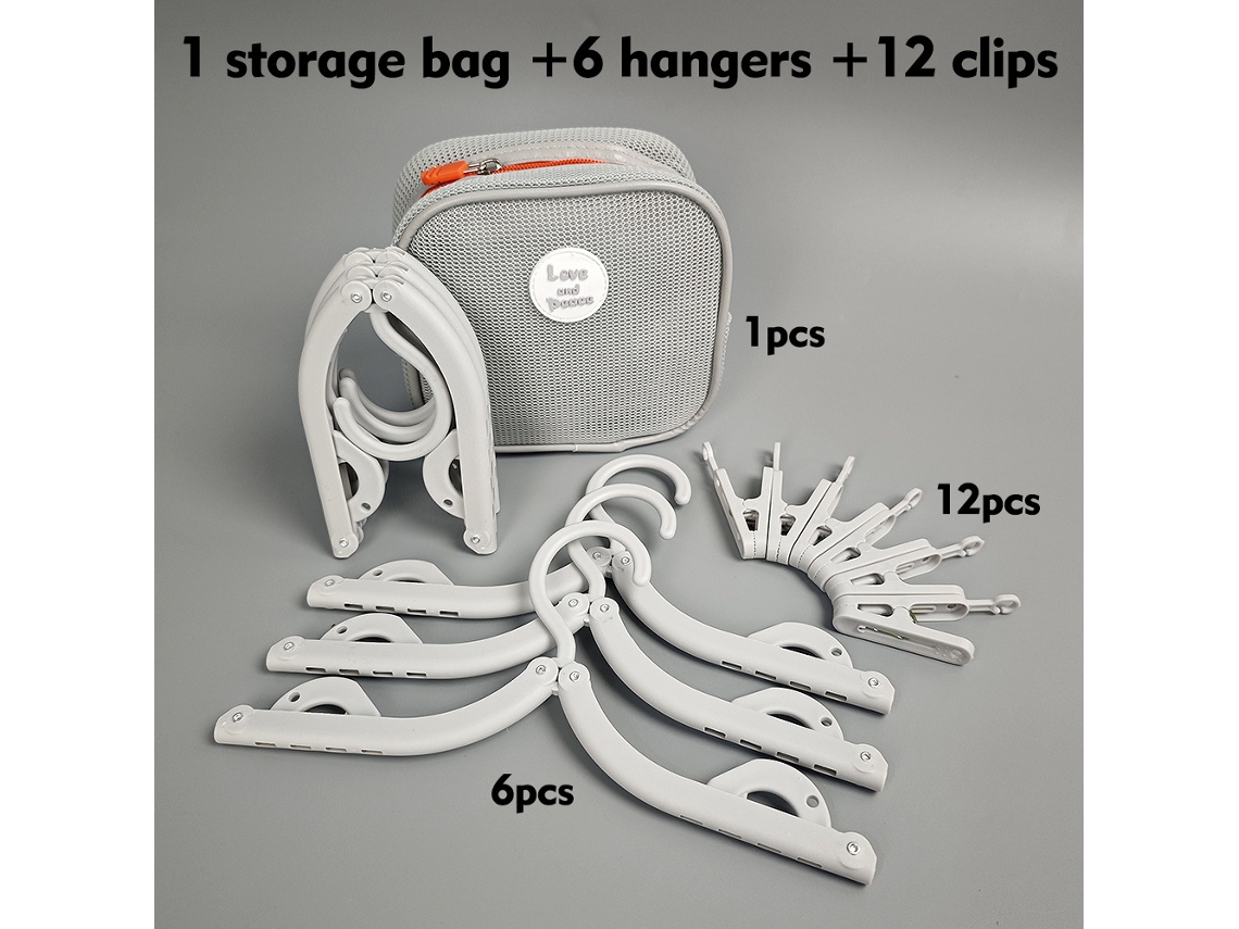 Conjunto Cabides Eifson Dobráveis Viagem 6 Cabides Com 12 Pregadores + Bolsa (cinza)