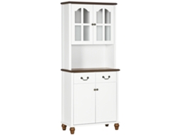 Buffet De Cozinha Clássico, 2 Gavetas E 2 Compartimentos Fechados, 76x38x182cm, Branco E Marrom Escuro