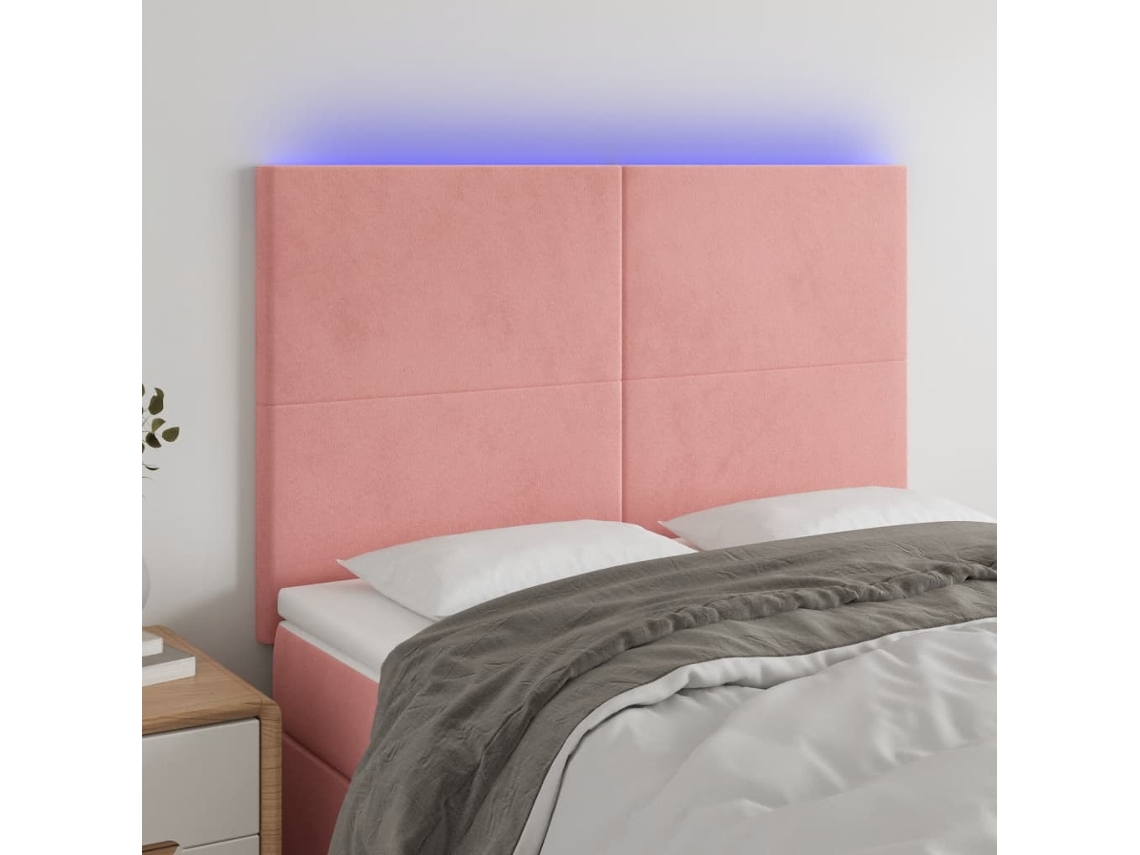 Vidaxl Cabeceira De Cama C/ Luzes Led Veludo 144x5x118/128 Cm Rosa