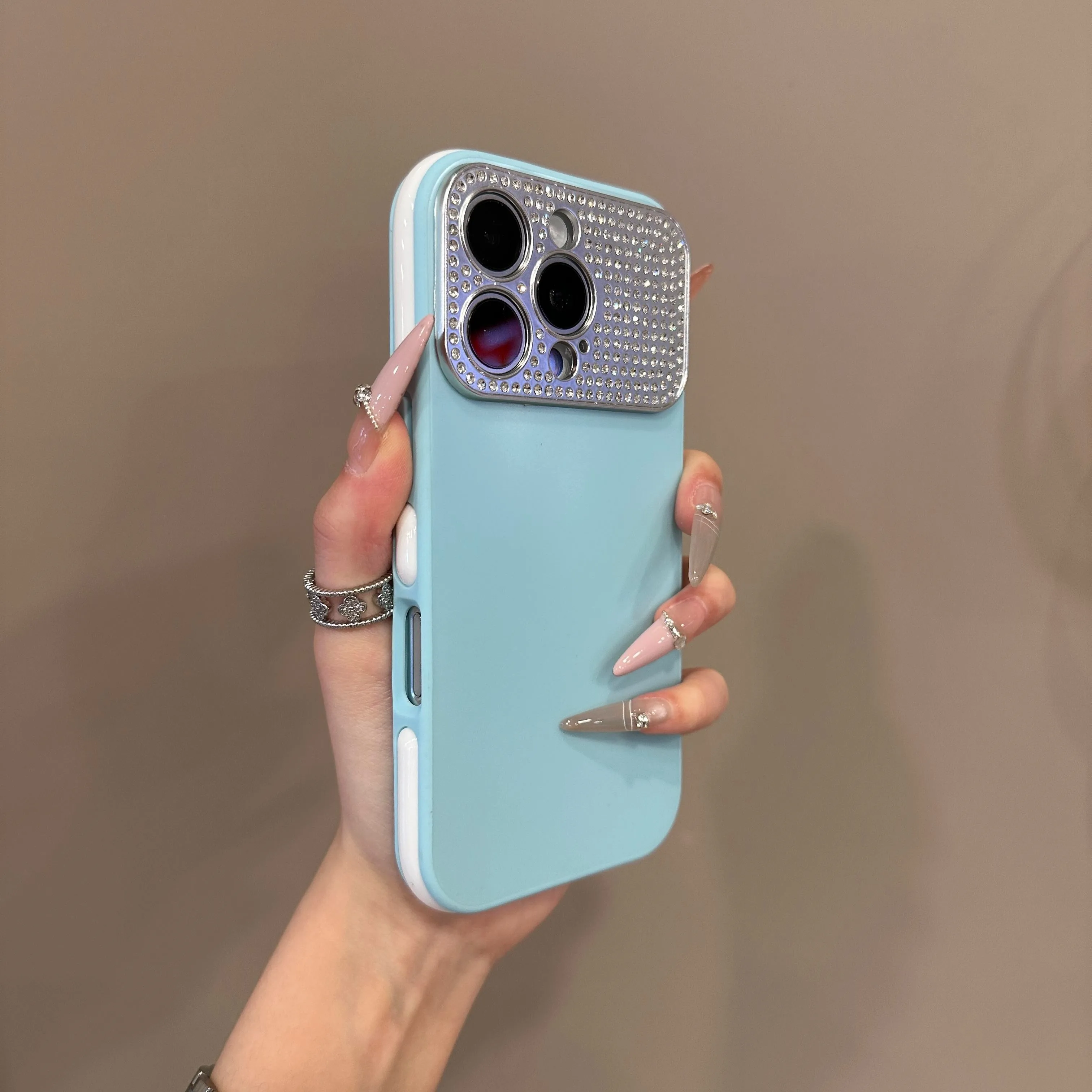 Capa Protetora Para Câmera Com Diamantes Brilhantes (azul Para Iphone 13)
