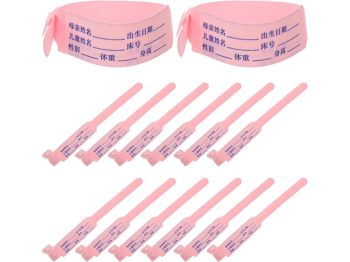Pulseira de identificação infantil Hemobllo, pacote com 100 unidades, em polipropileno sintético, confortável e fácil de identificar.