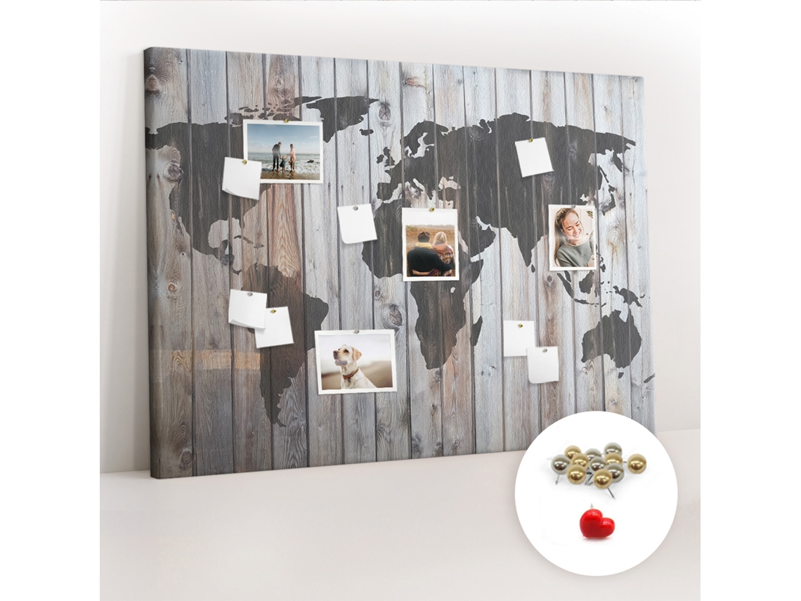 Painel De Cortiça Para Parede Mundo Em Tábuas Para A Sala De Estar Espelharte (140x100 Cm)