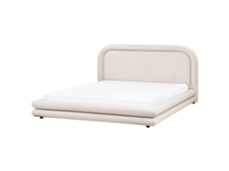 Cama de Casal BELIANI Lavardens de Linho Sintético Creme Claro 180x200